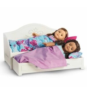 American Girl 18" Doll White Dreamy Daybed Trundle Bed Pillow Bedding Blanket